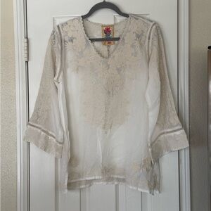 Johnny Was Cream Floral Embroidered Blouse